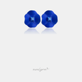 Royal-blue matte flower stud earrings with a square crystal centre