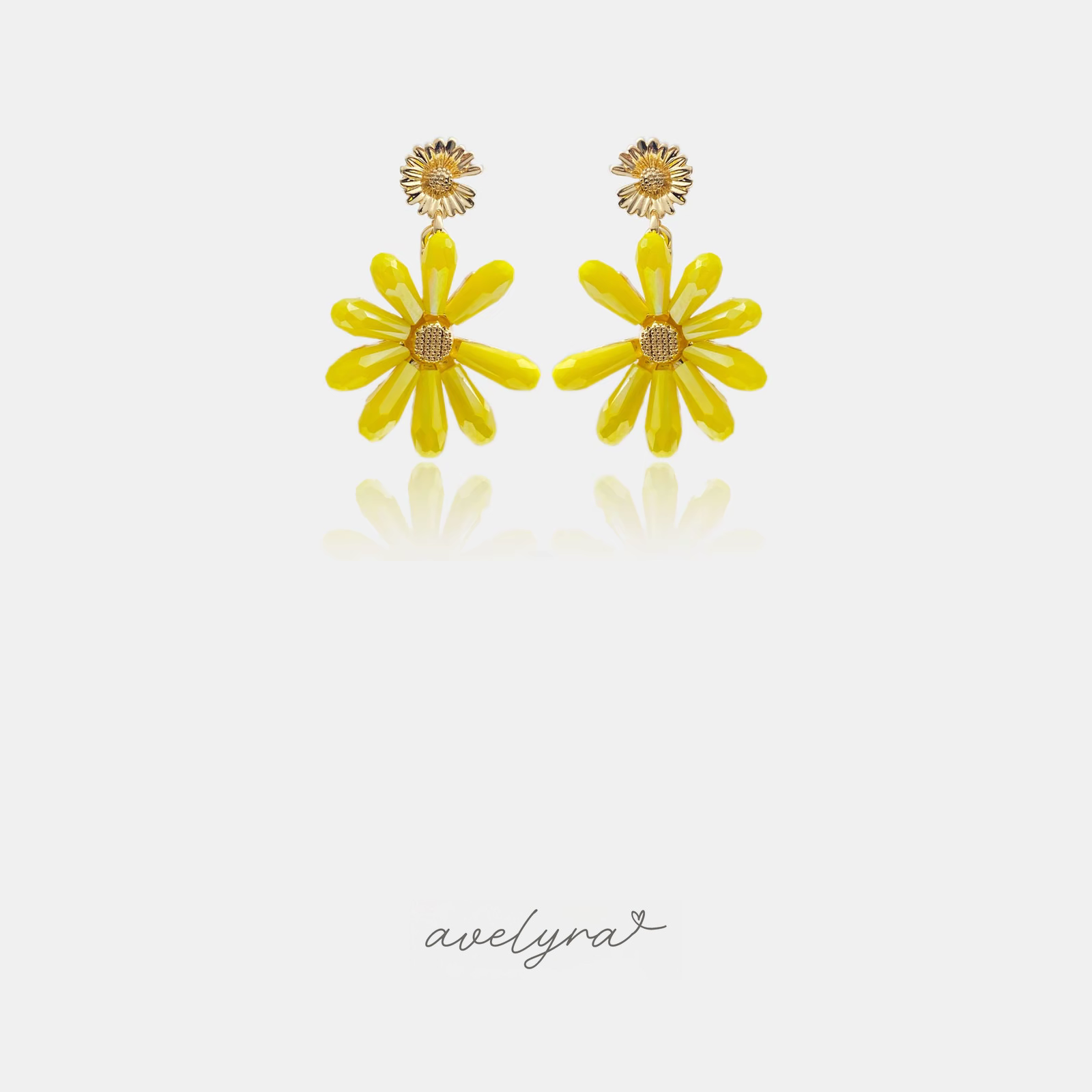 Yellow faceted-crystal daisy drop earrings with a gold daisy stud top