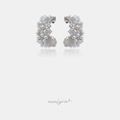 Curved C-shaped hoop earrings encrusted with small white pearls and clear crystals in a silver-tone setting.