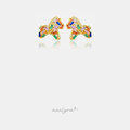 Gold-tone horse-shaped stud earrings set with multicolour baguette crystals.