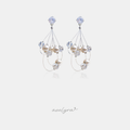 Silver-tone earrings with a round clear crystal top and a cluster of white pearls and clear crystal beads on fine looping wires.