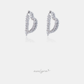 Silver-tone heart-shaped hoop earrings lined with clear marquise-cut crystals.