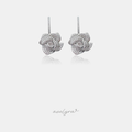 Pair of drop earrings shaped as crystal-pave silver roses on slim sparkling bars.