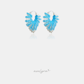 Hoop earrings fanned with rows of sky-blue beads over silver-tone ribs.