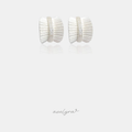 Silver-tone pleated fan stud earrings with a central band of small crystals.