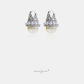 Silver-tone earrings with crystals and small pearls crowning a large cream pearl drop.