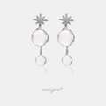 Dangle earrings with a sparkling starburst top and two clear round glass orbs.