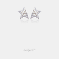 Pair of silver-tone open star stud earrings outlined in clear stones with a cluster of white pearls at the centre.