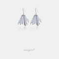Pair of silver-tone hook earrings with a dense cluster of small clear faceted crystals hanging below.