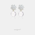 Earrings with a starburst of clear marquise stones above a round clear glass ball drop.
