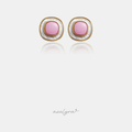 Gold-tone rounded button stud earrings with a pink centre surrounded by a pearly ivory ring.