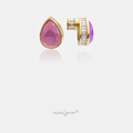 Gold-tone bezel stud earrings with faceted pink pear-shaped stones.