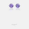 Silver-tone stud earrings each with a single faceted purple stone in a claw setting.