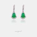 Drop earrings with smooth green gourd-shaped stones outlined by clear crystals, hung from pave hooks.