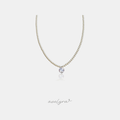 Dainty white pearl bead necklace with a single round clear crystal solitaire at the centre.