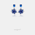 Deep blue pave crystal rose drop earrings with clear marquise crystal leaves and a blue square-crystal top