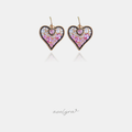 Pair of heart-shaped drop earrings pave-set with pink and clear stones and a small centre heart.