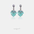 Pair of chandelier drop earrings with clustered aqua teardrop stones and a pave stem.