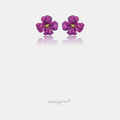 Pair of flower stud earrings densely pave-set in fuchsia pink with a small gold centre.