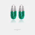 Silver-tone hoop earrings wrapped in coiled teal-green faceted beads with pave tops.