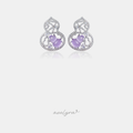 Silver-tone openwork stud earrings with lilac gourd-shaped stones and clear pave accents.