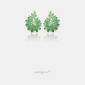 Gold-tone fan-shaped cluster stud earrings set with green marquise stones and clear crystals.