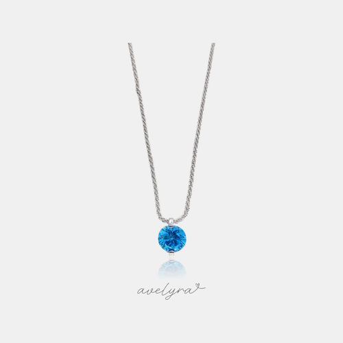 Silvery sparkle rope chain with a single round blue stone pendant.