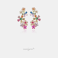 Gold-tone cluster earrings made of many small flowers set with pink, green, blue, purple, orange and red crystals.