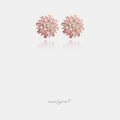 Round floral cluster stud earrings with pink petal-shaped stones and clear crystals around a central stone.