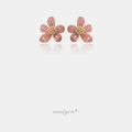 Gold-tone flower stud earrings with pink baguette stone petals and a crystal centre.