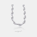 Silver-toned collar necklace with clusters of round pearls and sparkling clear stones.